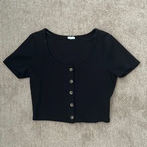 Cotton On Black Button Cropped Top
